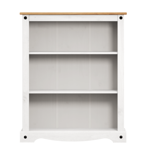 Mercers Furniture Corona White Small Low 3 Shelf Bookcase Solid Wood Pine Wooden 2