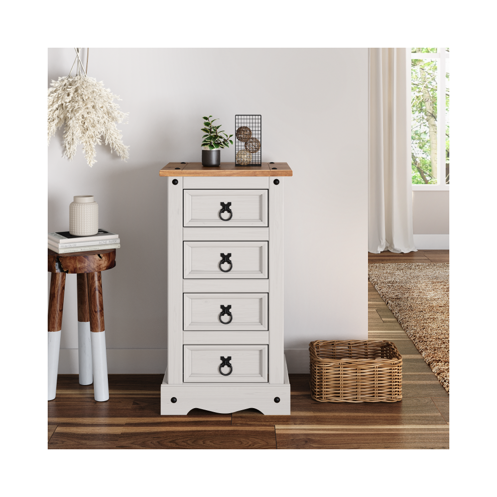 Corona White 4 Drawer Narrow Bedside