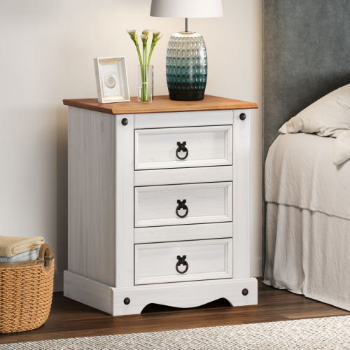 Mercers Furniture Corona White Medium 3 Drawer Bedside