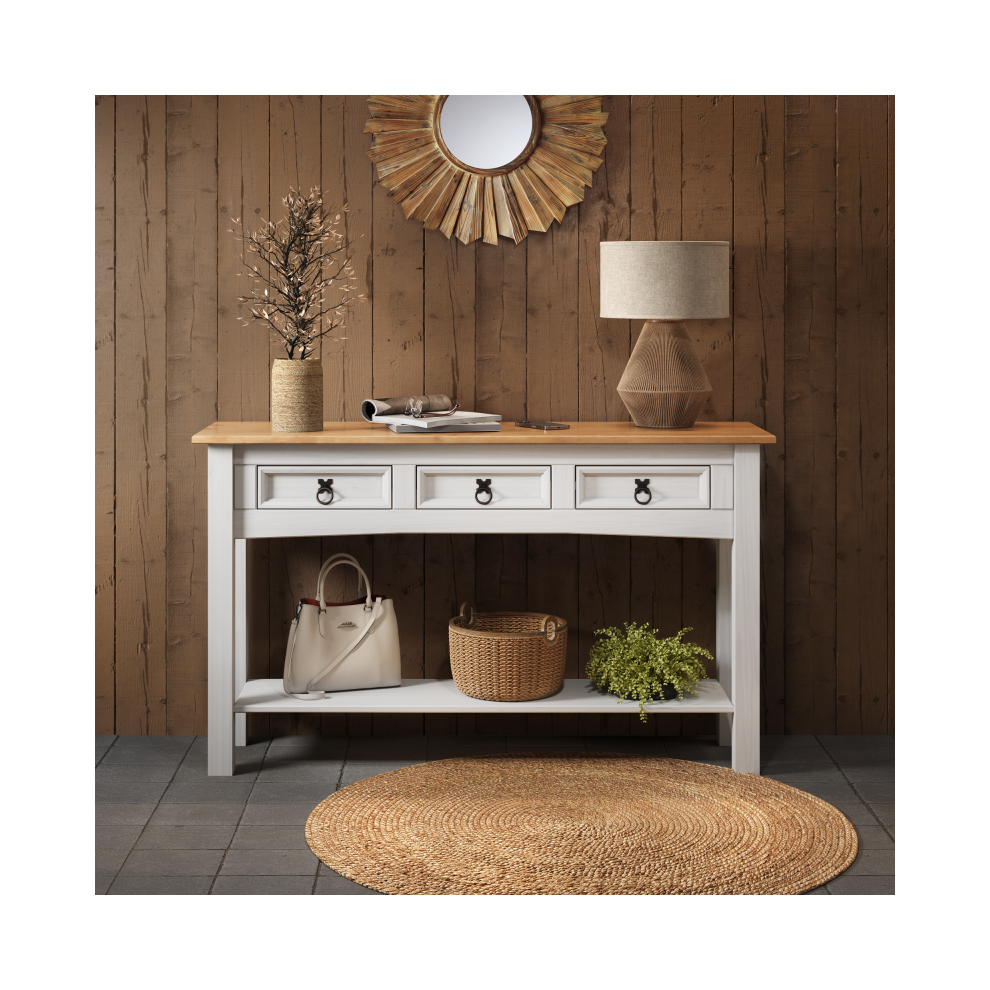 Corona White 3 Drawer Console Table