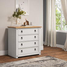 Corona White Small 4 Drawer Chest Of Drawers Solid Wood Pine Wooden Bedroom