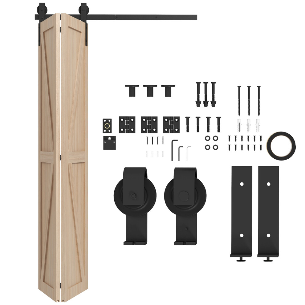 HOMCOM 4FT/122CM Bi-Folding Sliding Barn Door Hardware Kit Sliding Door Kit