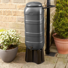 Grey 100L RainSaver Kit with Stand & Diverter – Compact Water Butt for Eco Garden Irrigation