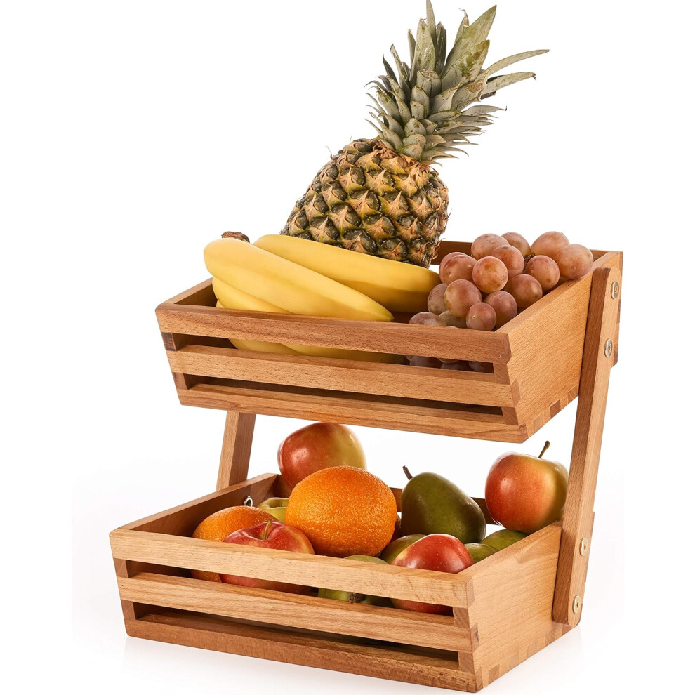 Wooden Two-Tier Vegetable Basket and Fruit Storage Rack for Kitchen