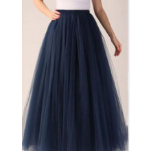 (Navy blue) Ladies Long Tutu Tulle Skirts 5-layer Maxi Skirt Wedding Prom Petticoat
