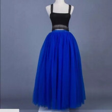 (Blue) Ladies Long Tutu Tulle Skirts 5-layer Maxi Skirt Wedding Prom Petticoat