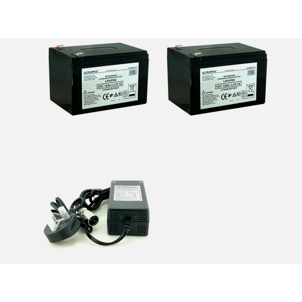2 (Pair) X 12V 12AH LITHIUM MOBILITY WHEELCHAIR & SCOOTER BATTERIES