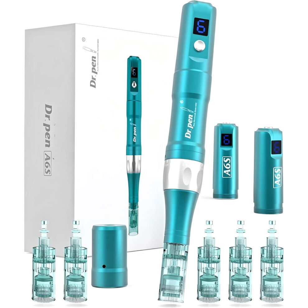 (A6s) Dr. Pen Ultima A6S Microneedling Pen Wireless Electric Auto Derma Pen Skin Care Tool Kit with 10pcs Needle Cartridges 5x16-Pin 5x36-Pin(UK PLUG)