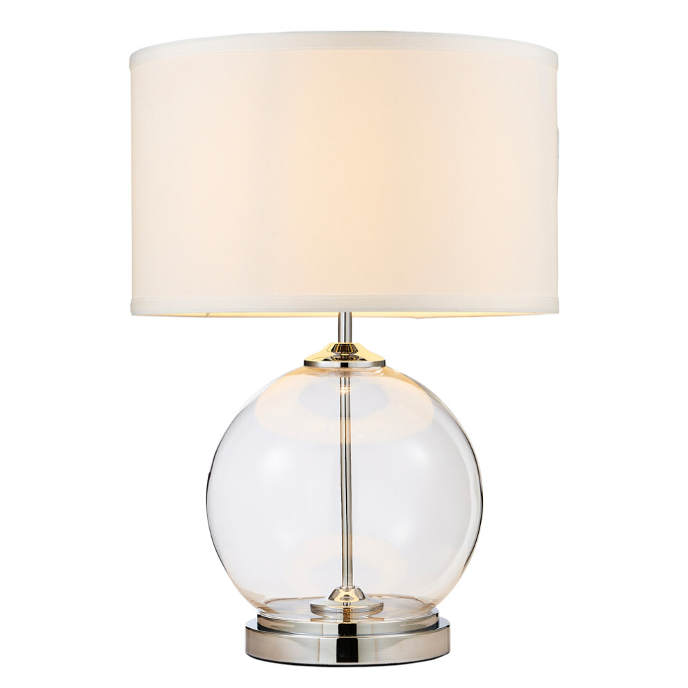 Litecraft Rhonda Table Lamp Large Globe Base With White Shade - Chrome