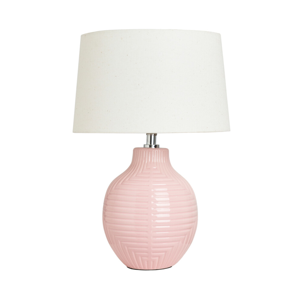 Litecraft Kyra Table Lamp Embossed Base With Ivory White Shade - Pink