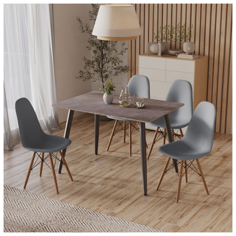 (Armani Grey Table & Grey Chairs) 120cm Ceramic Square Table Chairs 5 Set Modern 4 Person Seater Kitchen Dining Room