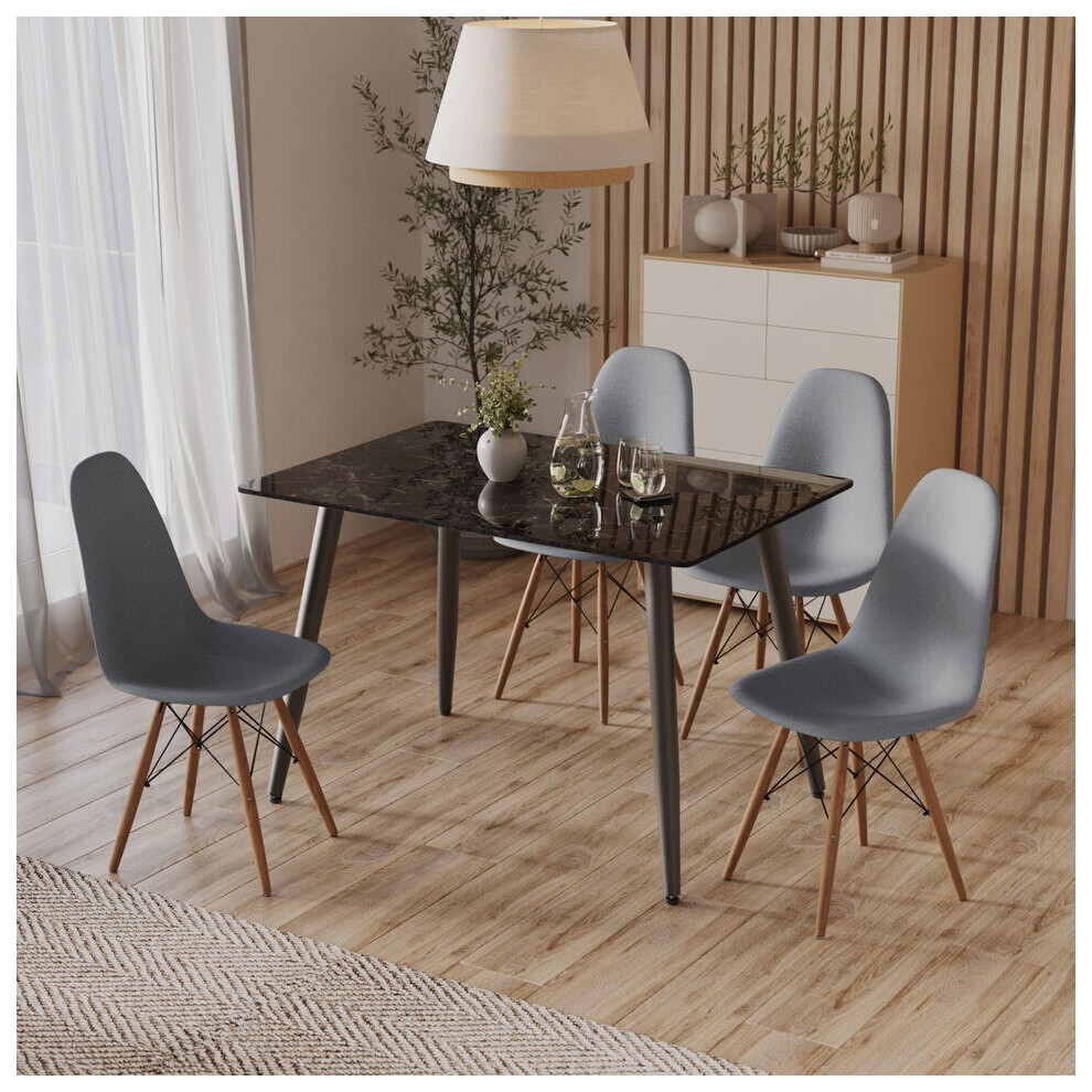 (Crimea Shinny Table & Grey Chairs) 120cm Ceramic Square Table Chairs 5 Set Modern 4 Person Seater Kitchen Dining Room