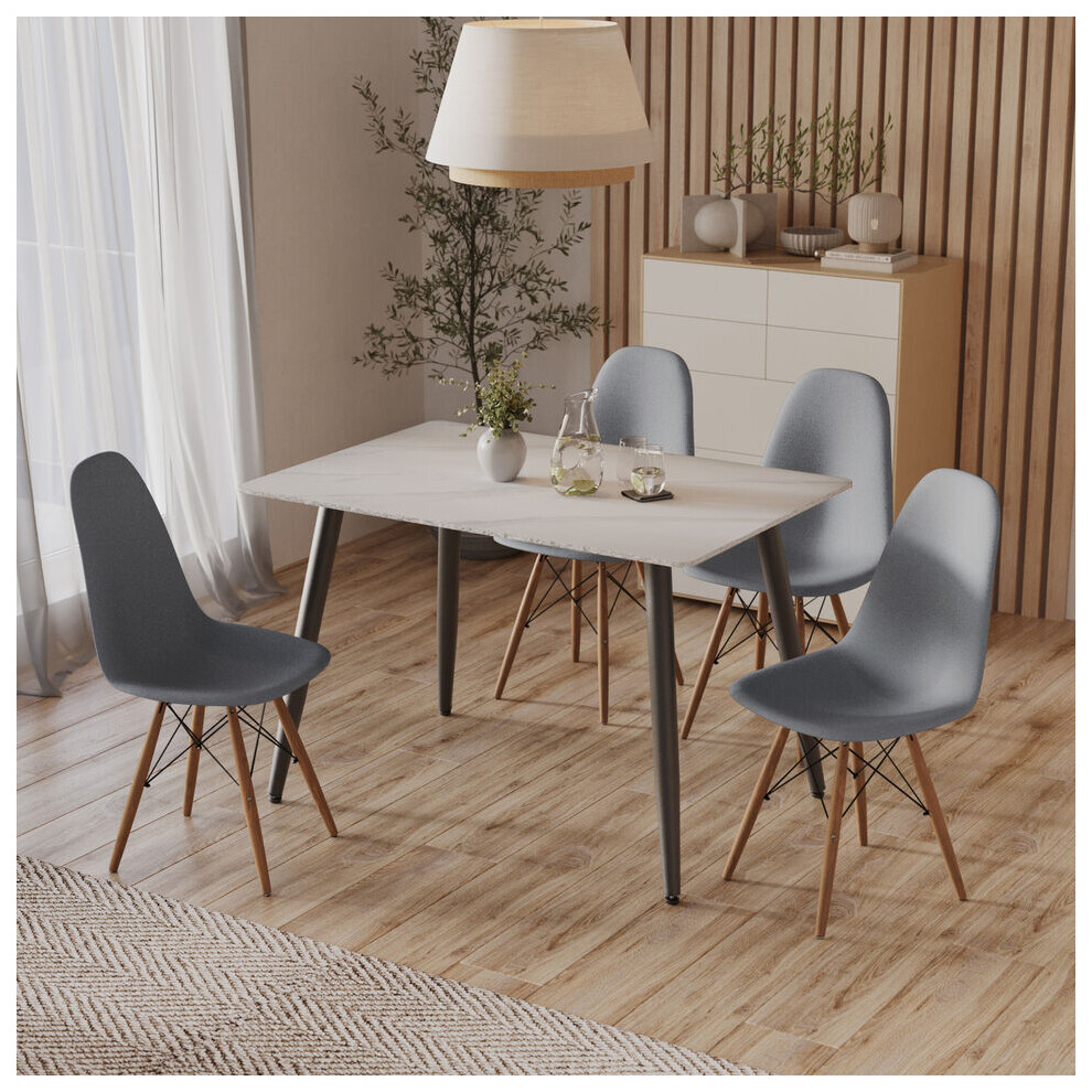 (Matt White Table & Grey Chairs) 120cm Ceramic Square Table Chairs 5 Set Modern 4 Person Seater Kitchen Dining Room