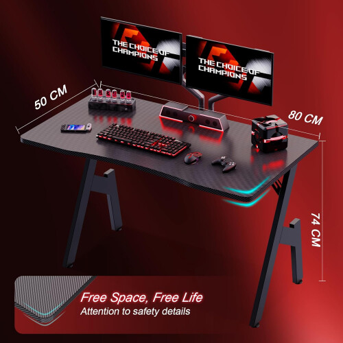 (80cm-desk) Computer Gaming Desk, Home Office PC Table with Cup Holder and Headphone Hook, Simple Assembly, Black 2