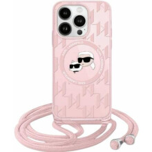 Karl Lagerfeld Karl &amp; Choupette Crossbody Case with MagSafe for iphone 15 Pro 6.1" Pink - KLHMP15LHCKCKLCP