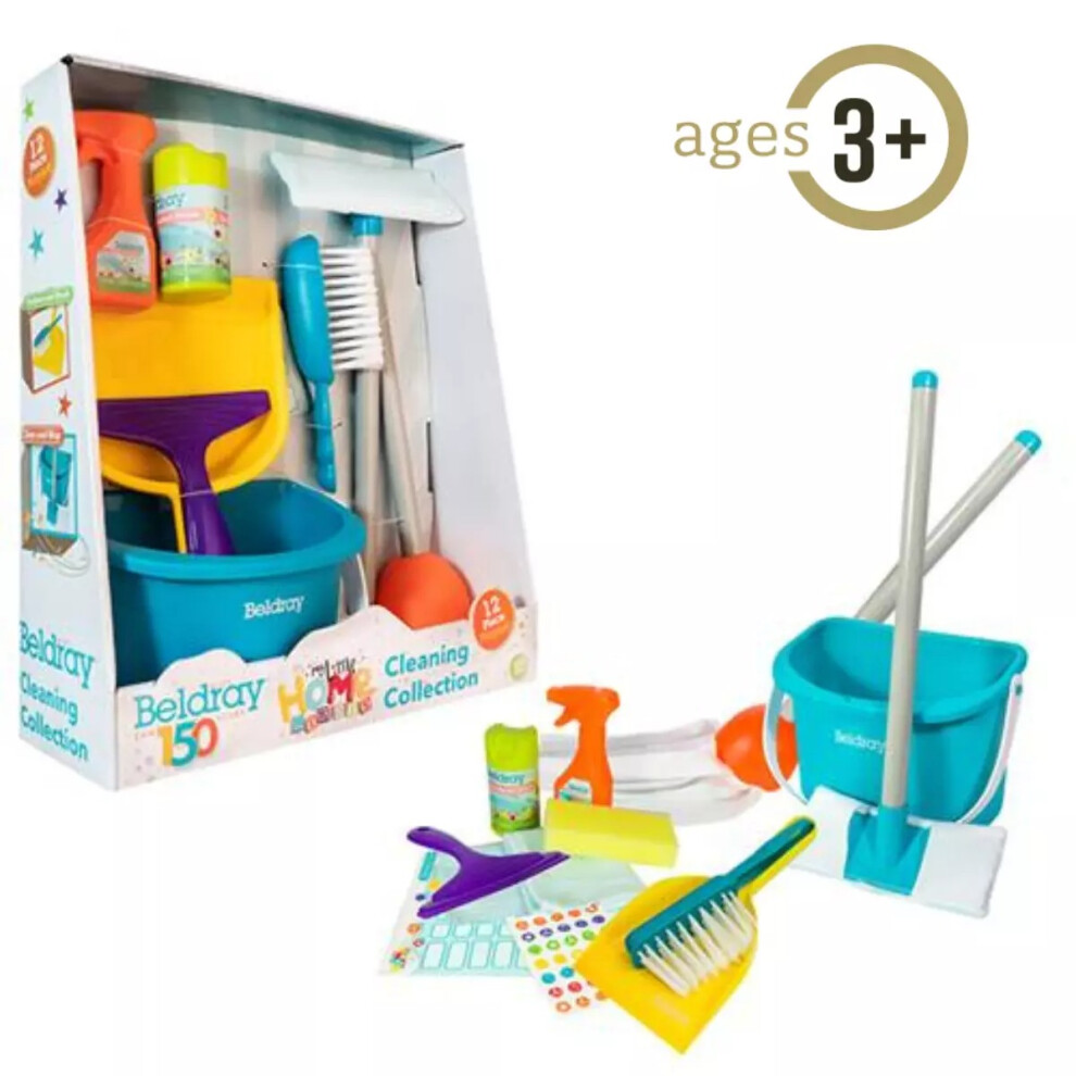 Beldray 12pc Interactive Kids Pretend Cleaning Set Childrens Toy Mop Bucket Brush Spray