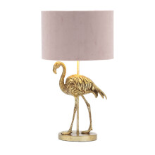 Litecraft Fliss Flamingo Table Lamp With Pink Velvet Shade - Brass