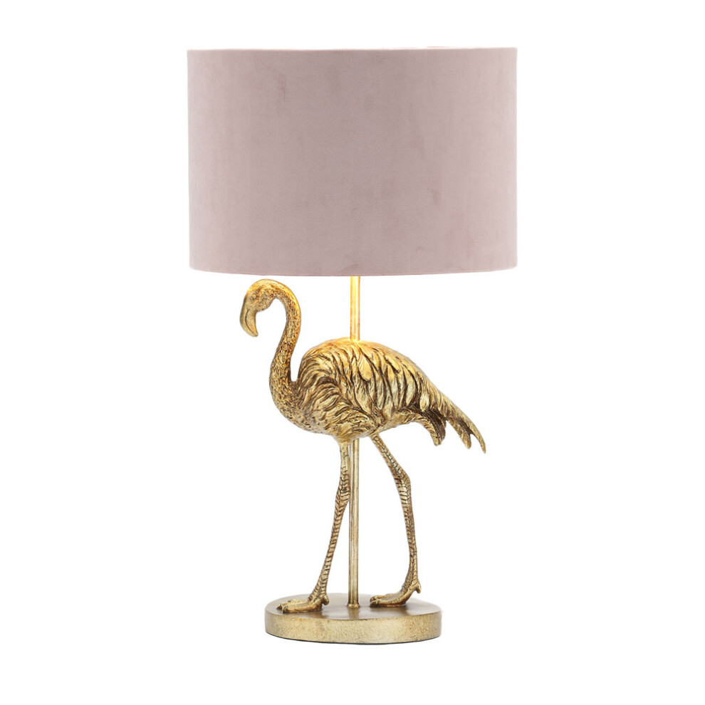 Litecraft Fliss Flamingo Table Lamp With Pink Velvet Shade - Brass