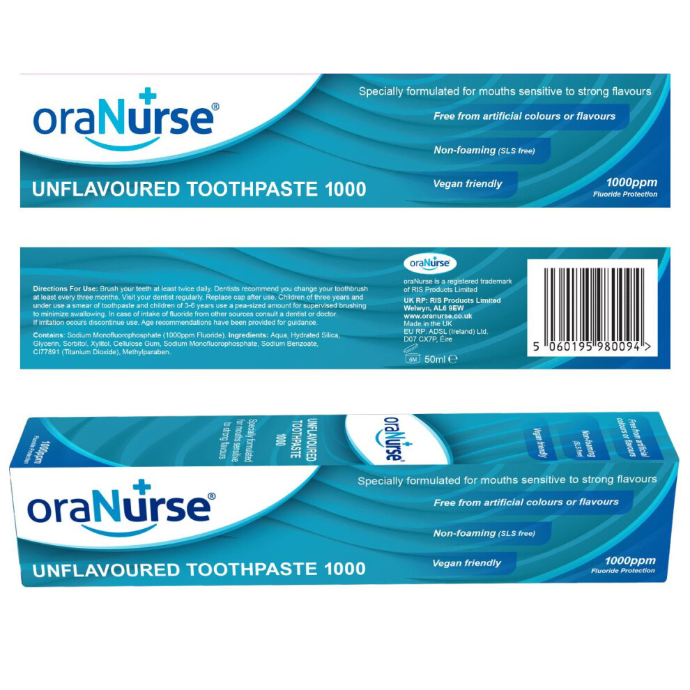 Oranurse Unflavoured Toothpaste 1000PPM - 50ml