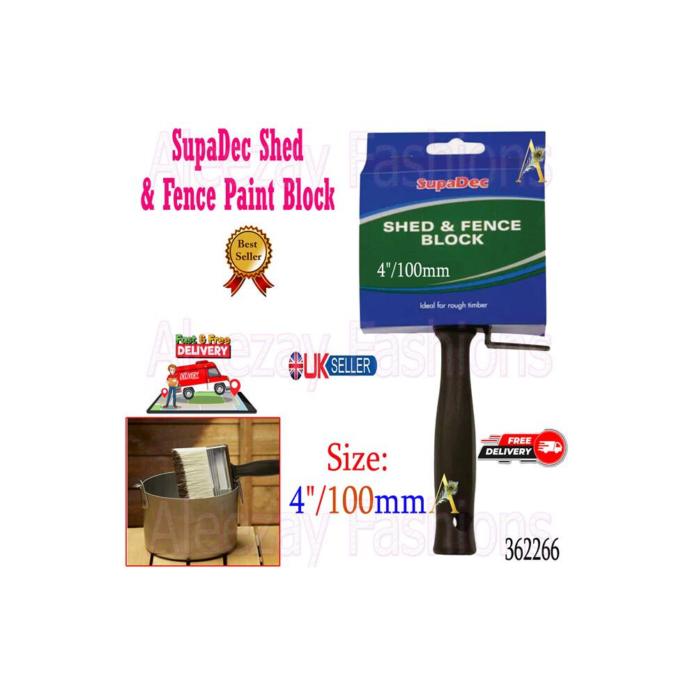 Exterior Wood Timber Garden Shed & Fence Paint Block Brush 4"/100Mm 5017193409591