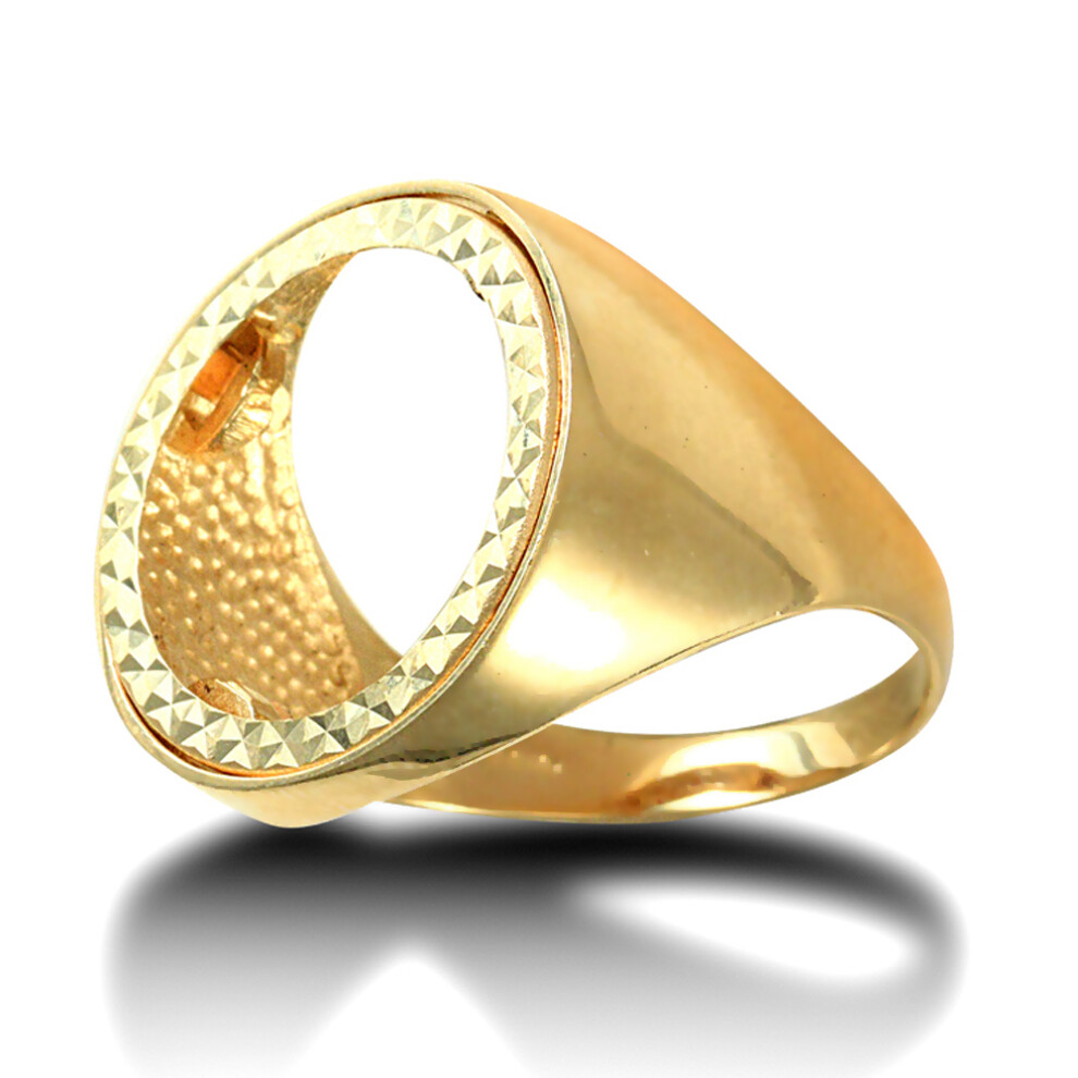 (U) Jewelco London Men's Solid 9ct Yellow Gold Domed Polished Half Sovereign Mount Ring - JRN172-H
