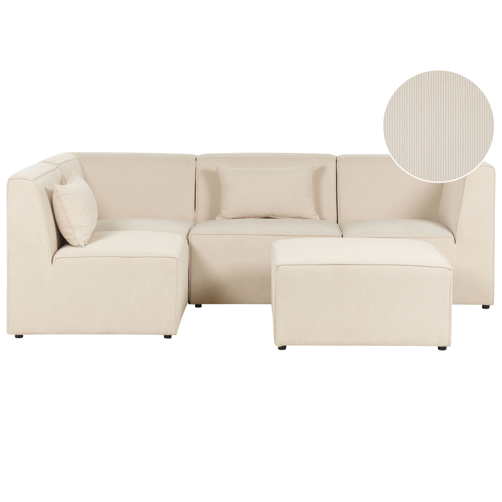 Modular Corner Sofa LEMVIG Corduroy Light Beige with Ottoman 4 Seater Right Hand