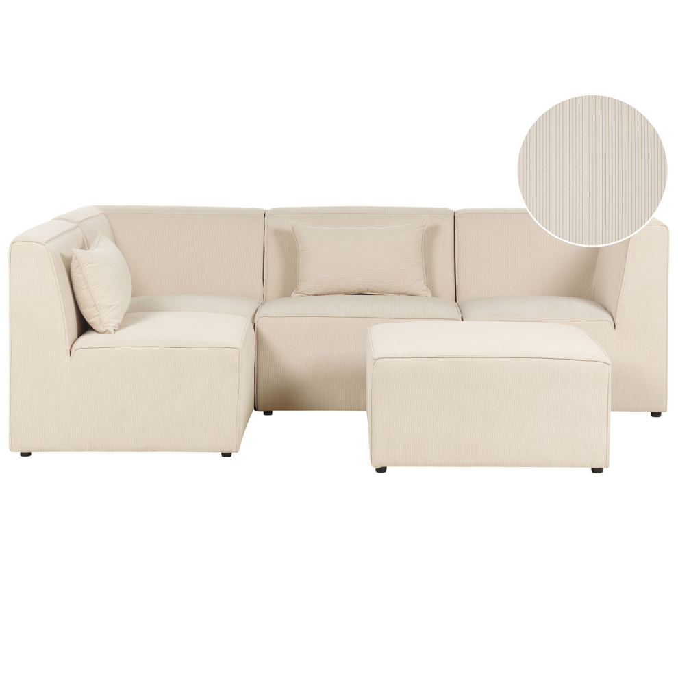 Right Hand 4 Seater Modular Jumbo Cord Corner Sofa with Ottoman Beige LEMVIG