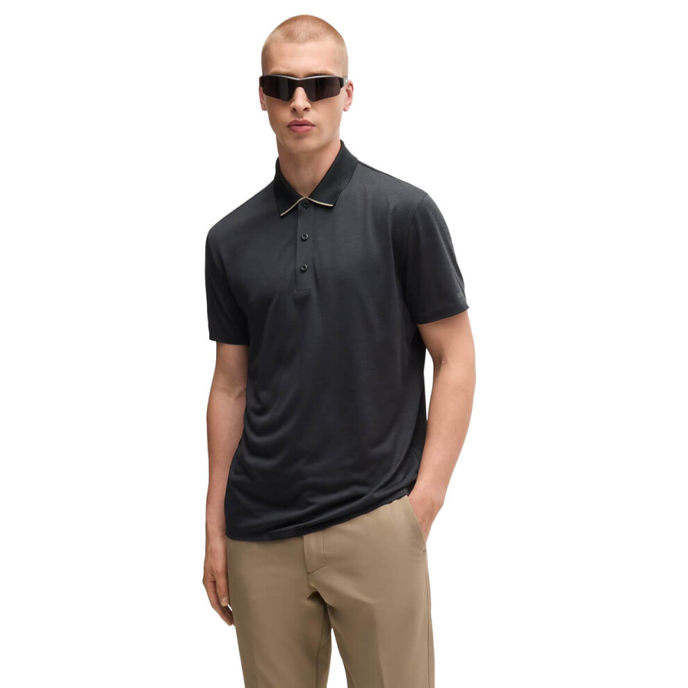 (M, Black) Hugo Boss Mens Paddytech Lightweight Stretch Quick Drying Golf Polo Shirt