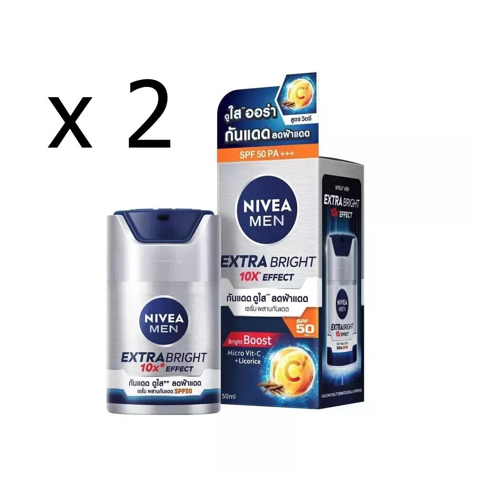 2 x 50ml Nivea Men Extra Bright Serum SPF50 PA+++