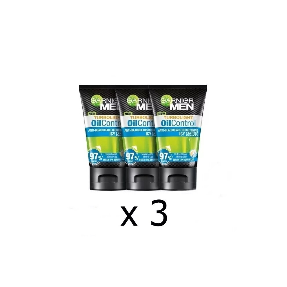 3 x 100ml Garnier Men Turbo Light Icy Scrub Oil Control Face Foam
