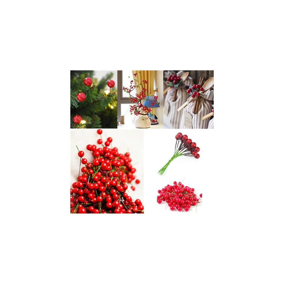 100pcs Christmas Tree Red Fruit Berry Holly Artificial Flower DIY