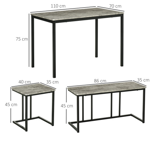 Homcom HOMCOM Dining Table Set, Concrete Effect  Table and Chairs for 4 People, Grey 1