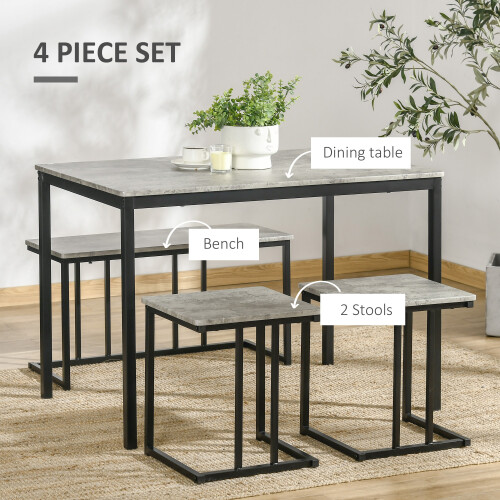 Homcom HOMCOM Dining Table Set, Concrete Effect  Table and Chairs for 4 People, Grey 2