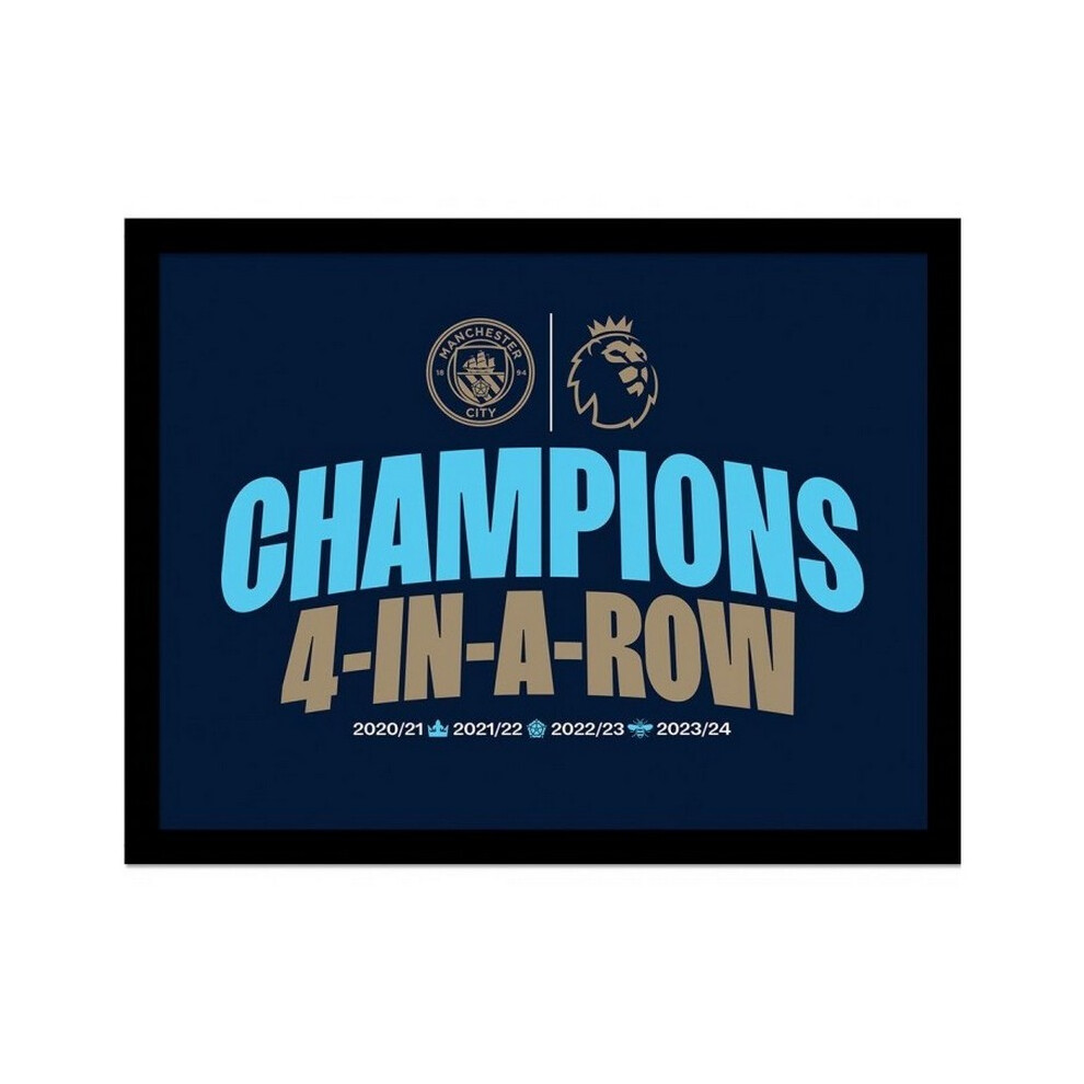 Manchester City FC 4 In A Row Crest Framed Print