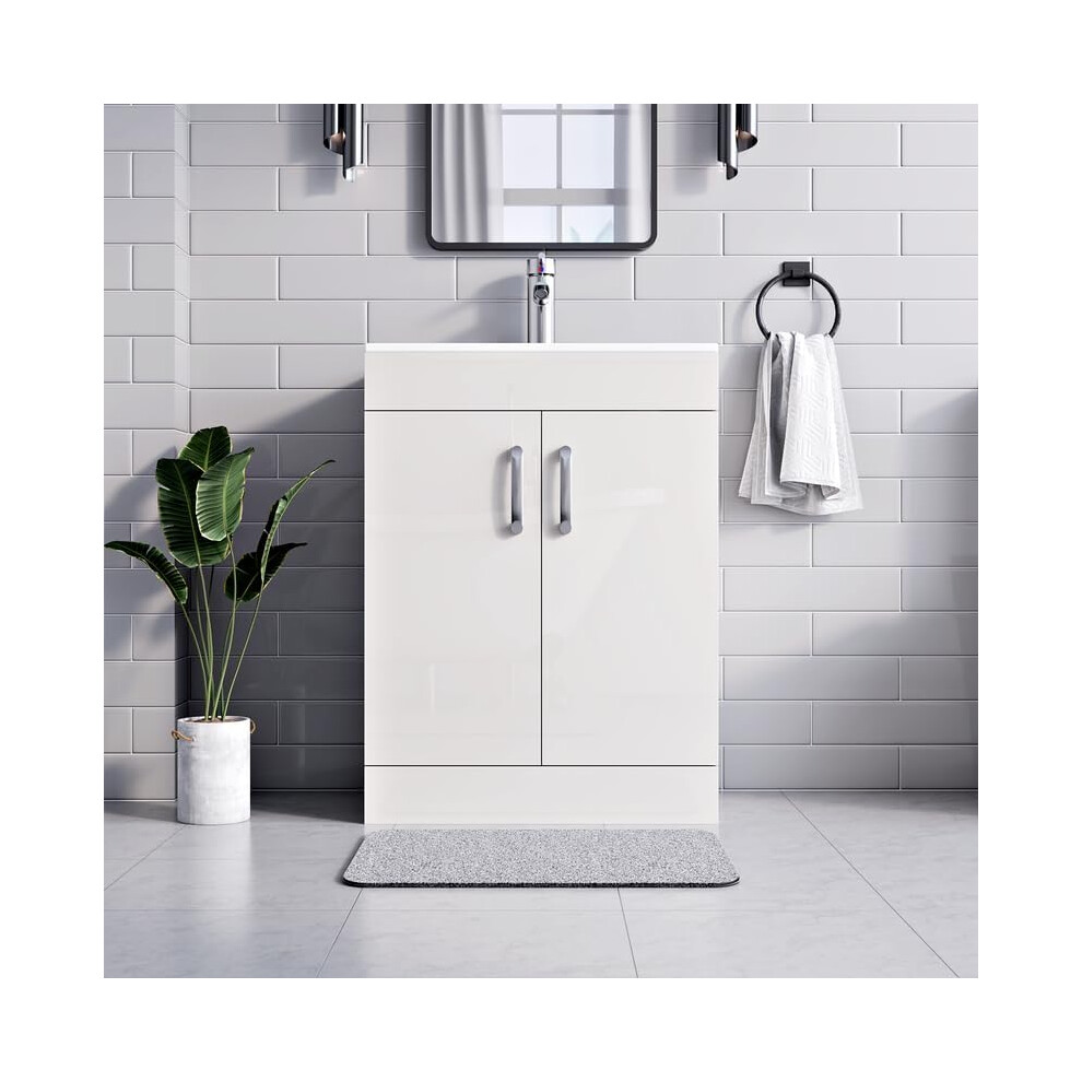 (NewYork White 600mm) Floor Standing Bathroom Vanity Unit With Basin