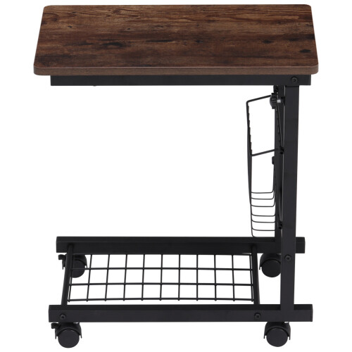 Living And Home C Shaped Sofa Side Table,Adjustable Height Side Table on Wheels Mobile Laptop with Storage Basket & Shelf 2