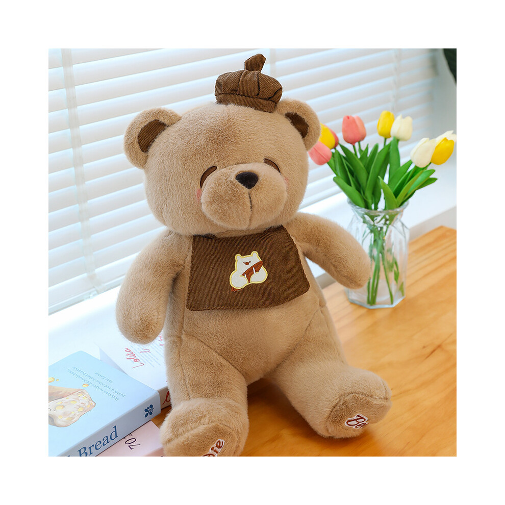 (Brown, 35cm/13.78in) Chef Bear Plush Toy Pillow Hat Apron Pp Cotton Filling Children Birthday Gifts