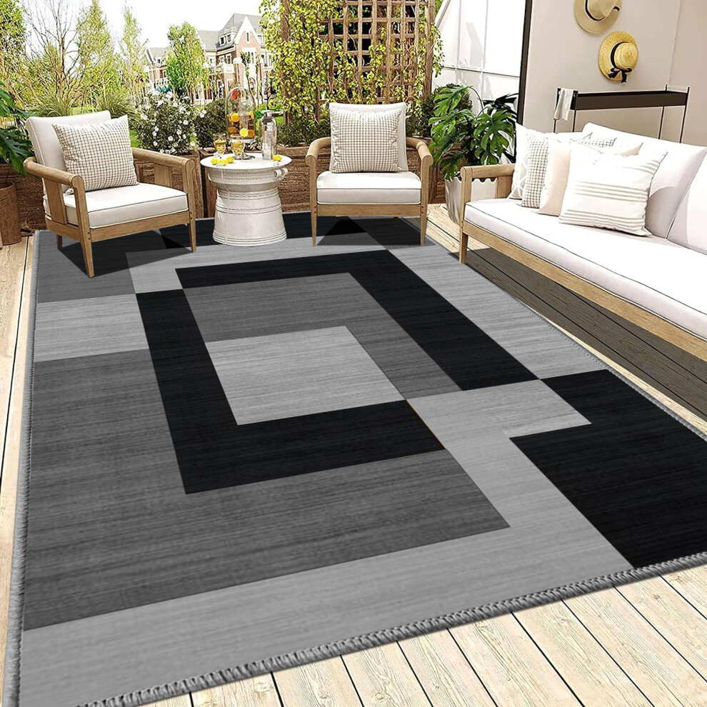 Aspire Homeware (160 X 230 Cm (5Ft 2" X 7Ft 5")- Large Printed Area Rug/Carpet, Milo Grey) Large Area Rugs For Living Room Geometric Printed Rug Anti Slip Floor Black