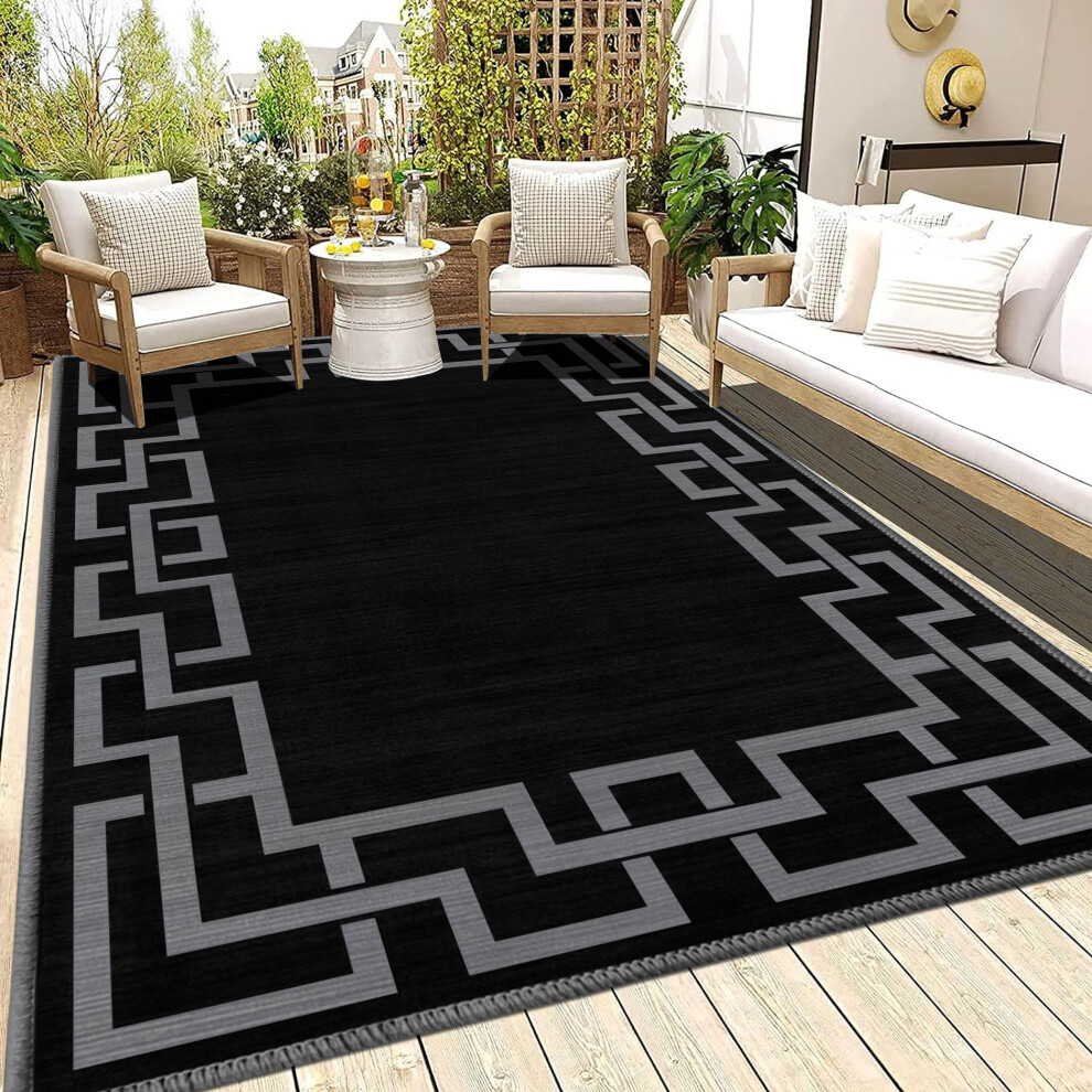 (120 x 170 cm (4ft x 5ft 5")- Small Printed Area Rug/Carpet, NICO BLACK) Large Area Rugs For Living Room Geometric Printed Rug Anti Slip Floor Carpet