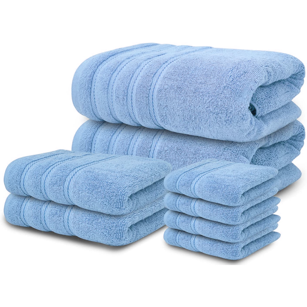 (Sky Blue) 8 Piece Towel Bale Set 100% Egyptian Cotton Face Hand Bath Towels 600 GSM Super Soft and Absorbent for Multipurpose use