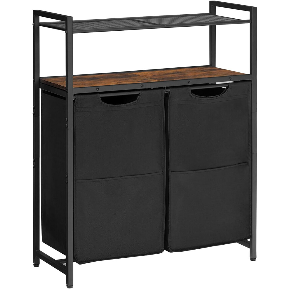 Laundry Basket, Washing Baskets for Laundry, Laundry Sorter, Laundry Hamper, 2 x 49.5L, with 2 Pull-Out and Removable Bags, 2 Shelves, for Bathroom,