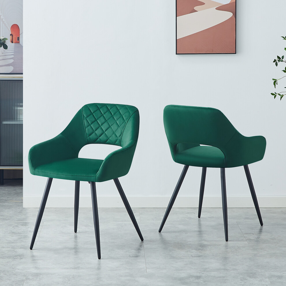 (Green) 2X Dining Chairs Velvet Metal Leg Upholstered UK