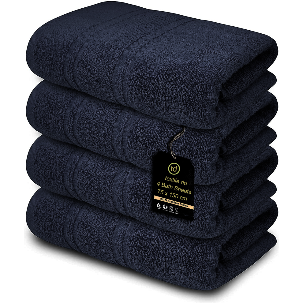 (Navy) 4 x Large Jumbo Bath Sheet Towels 100% Egyptian Cotton Bath Sheets Big Towels