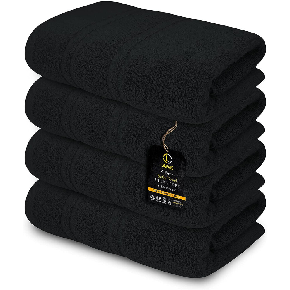 (Black) 4 x Large Jumbo Bath Sheet Towels 100% Egyptian Cotton Bath Sheets Big Towels