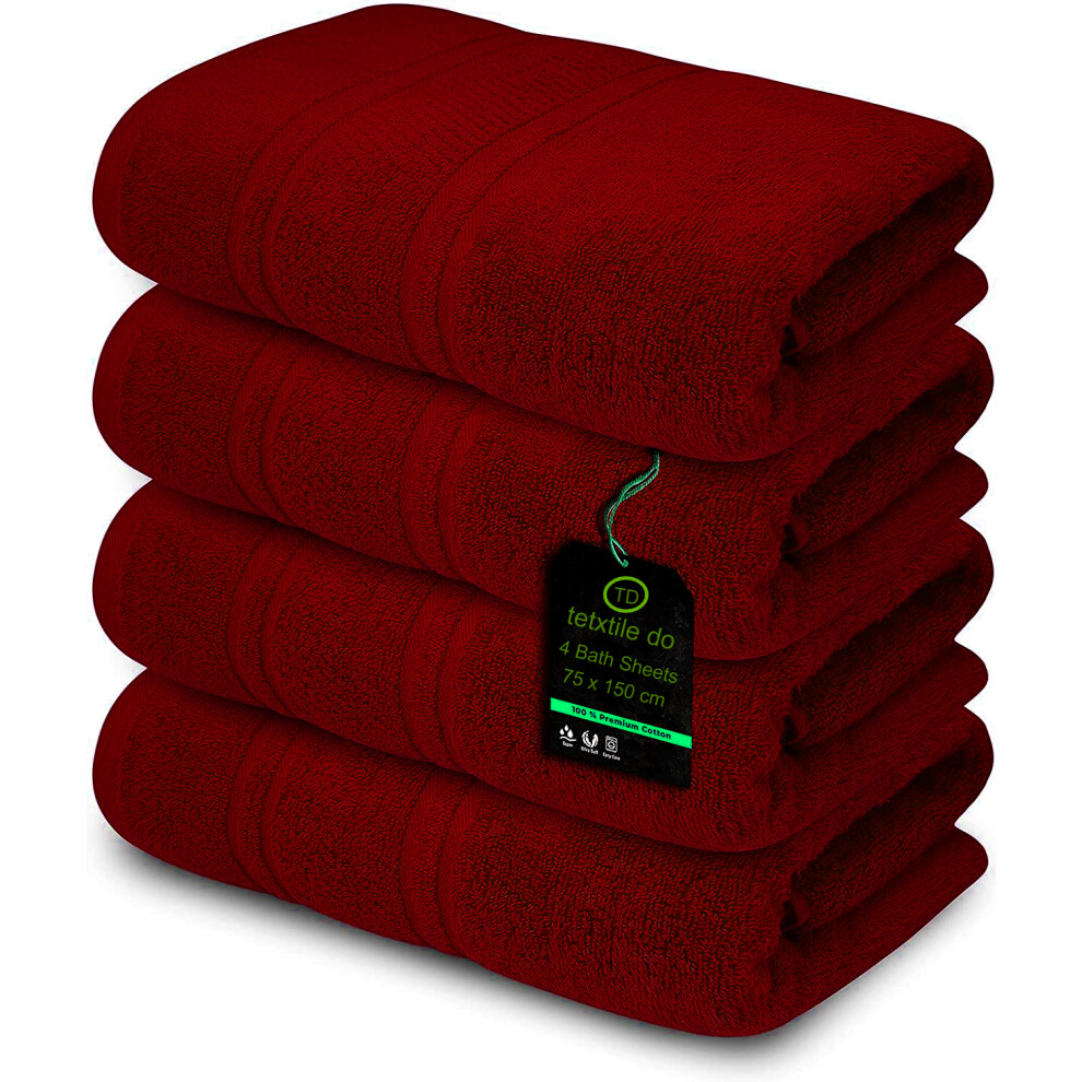 Textile Do Ltd (Red) 4 X Large Jumbo Bath Sheet Towels 100% Egyptian Cotton Bath Sheets Big Towels