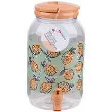 (Brown (Oranges)) 4 Litre Plastic Drink Dispenser with Tap & Lid Cocktail Punch Juice Beverage BBQ