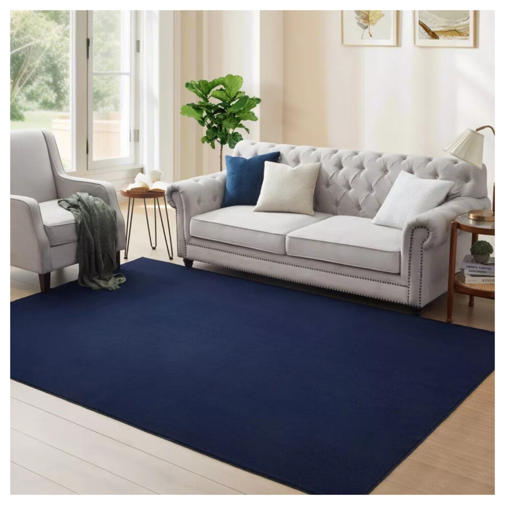 Aspire Homeware (80 Cm X 150 Cm (2Ft 8" X 5Ft) Navy Blue) Modern Soft Shaggy Rugs Livingroom Bedroom Soft Fluffy Floor Area Carpets Non Slip Doormats Cream