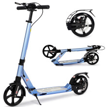 (Blue) Adult Kick Scooter with Double Shock Absorption