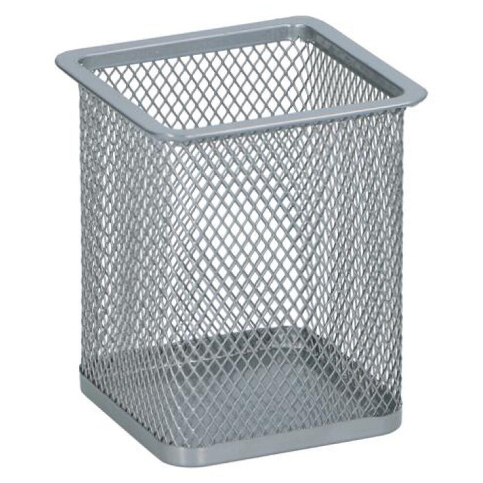 (Square - Silver) Desk Tidy Mesh Pen Pot Metal Holder Pencil Stationery Office Organiser Storage-image-OPC-PF8K727-NEW