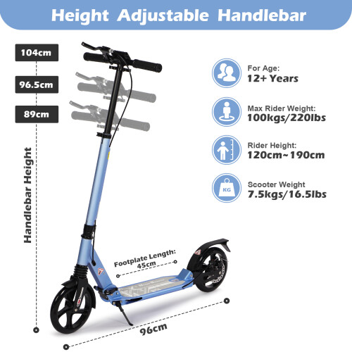 (Blue) Adult Kick Scooter with Double Shock Absorption 2